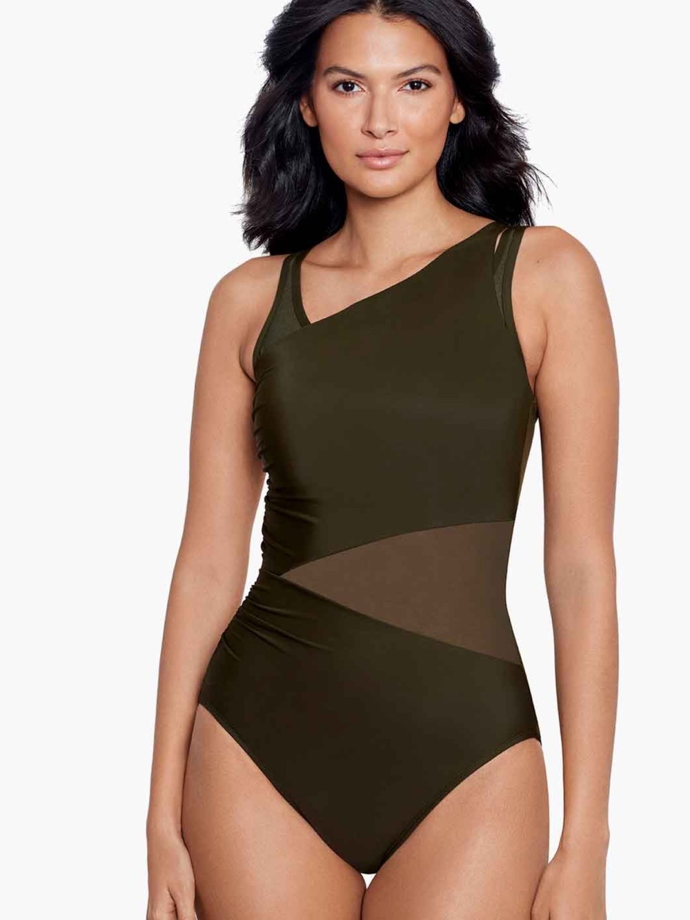 Miraclesuit Azura One Piece Swimsuit NWT Nori Olive Mesh Panel Size 10